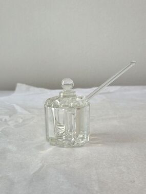 Vinatge Crystal Mustard Pot With Spoon & Lid